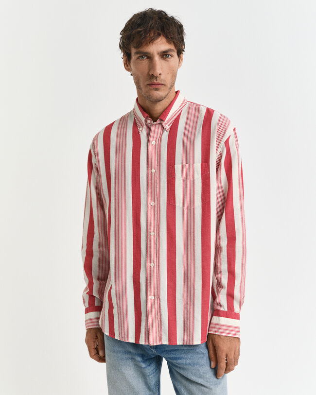 Chemise coupe décontractée à rayures larges en Seersucker 