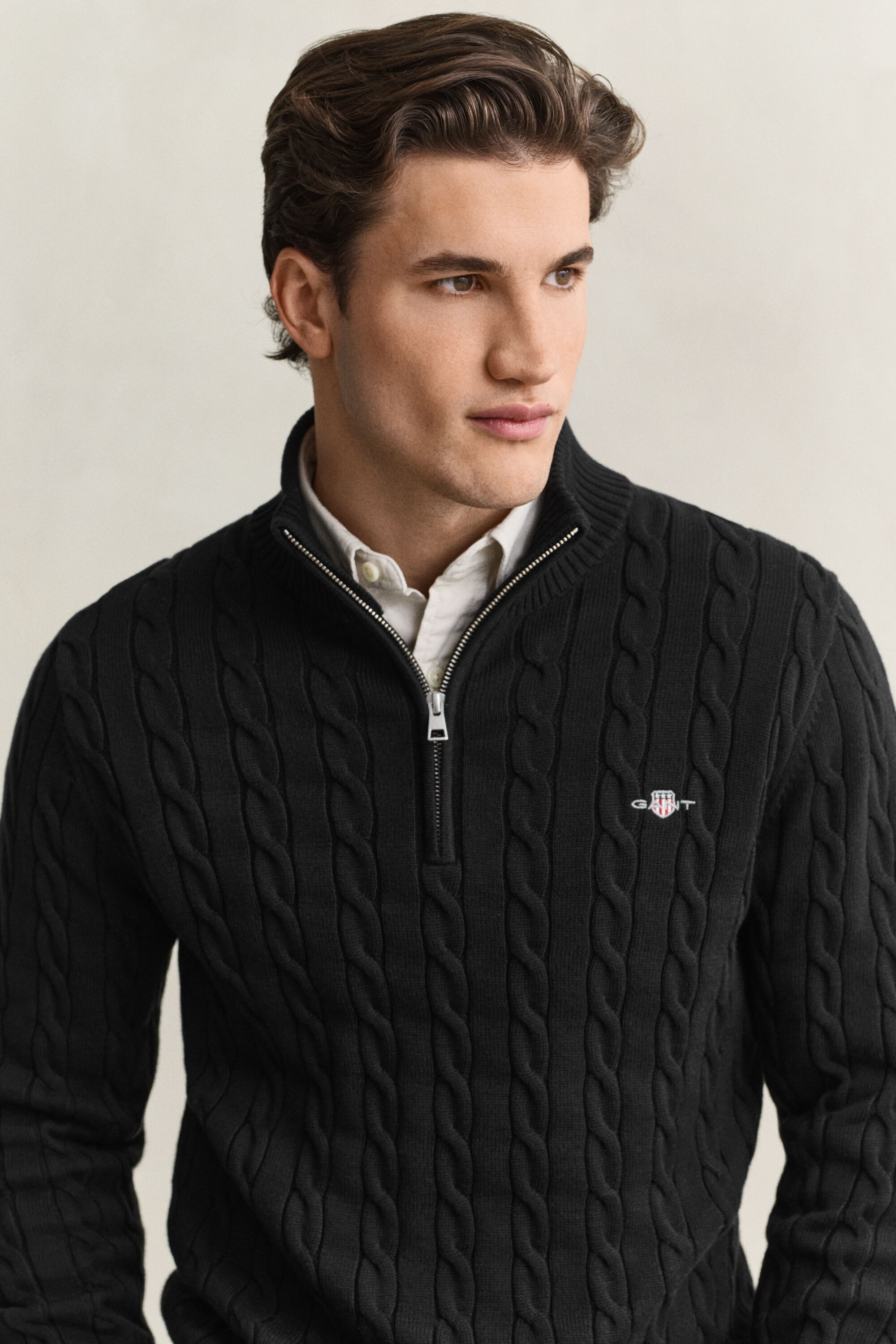 Pull à demi-zip en maille de coton torsadée