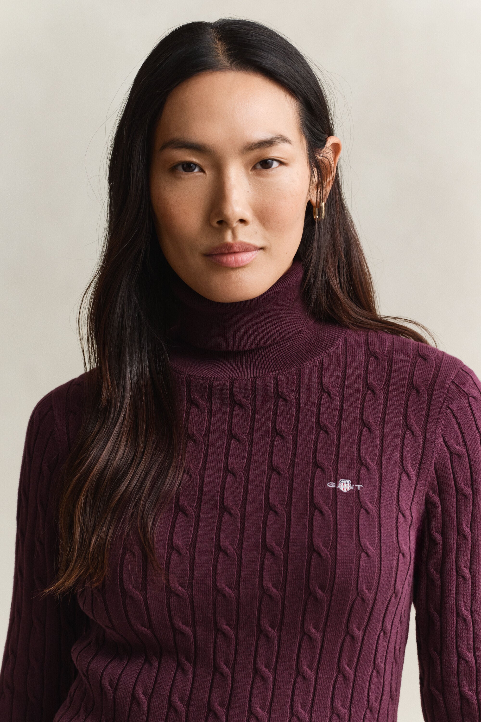 Pull col roulé en maille de coton stretch à torsades
