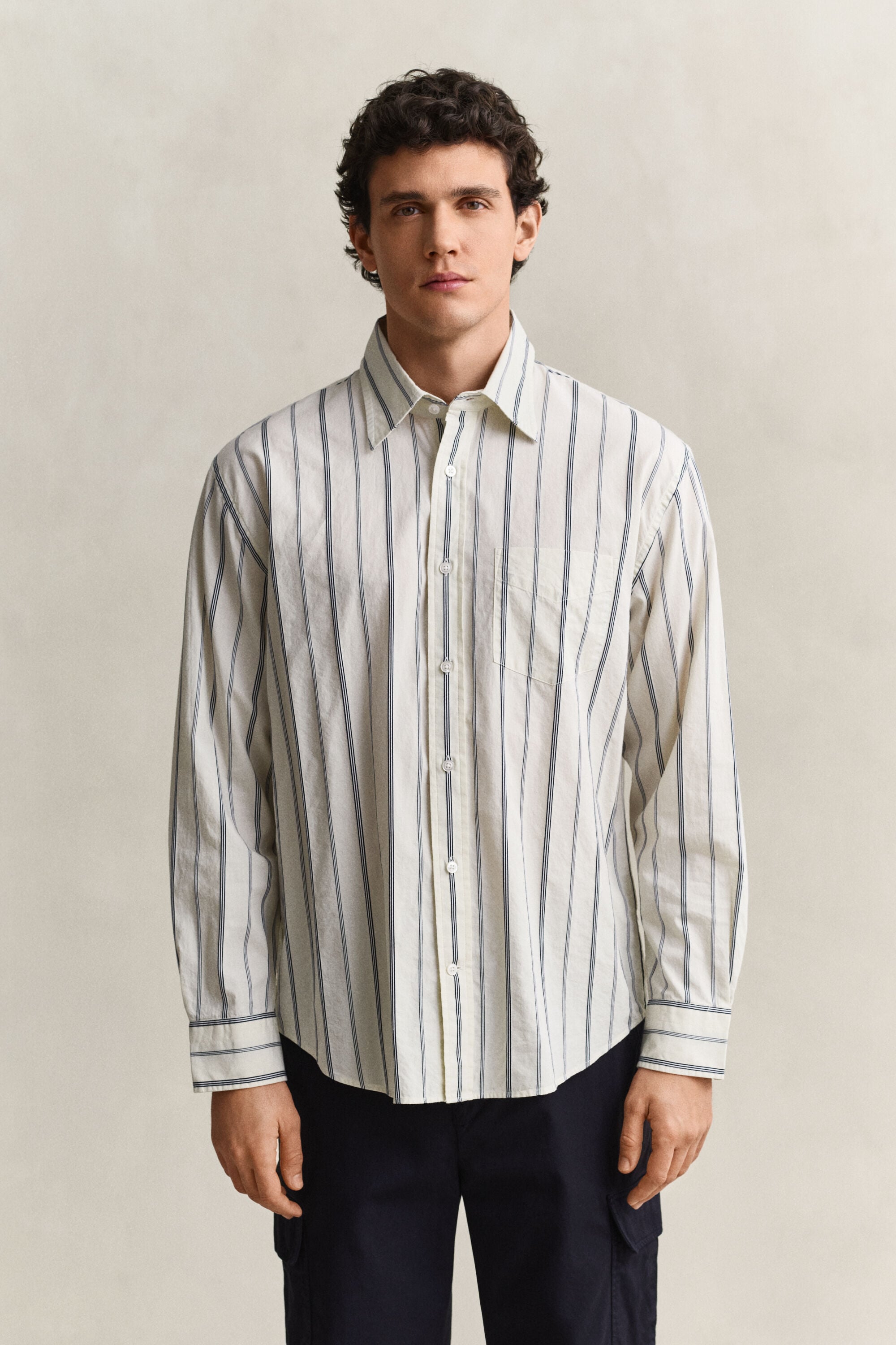 Chemise coupe décontractée à rayures Dobby