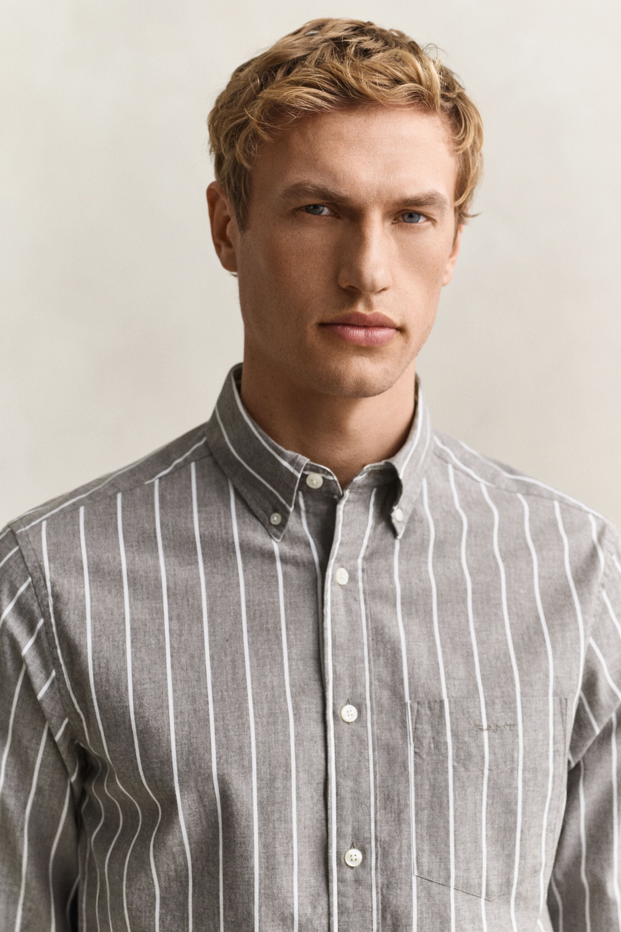 Chemise à rayures en popeline chinée