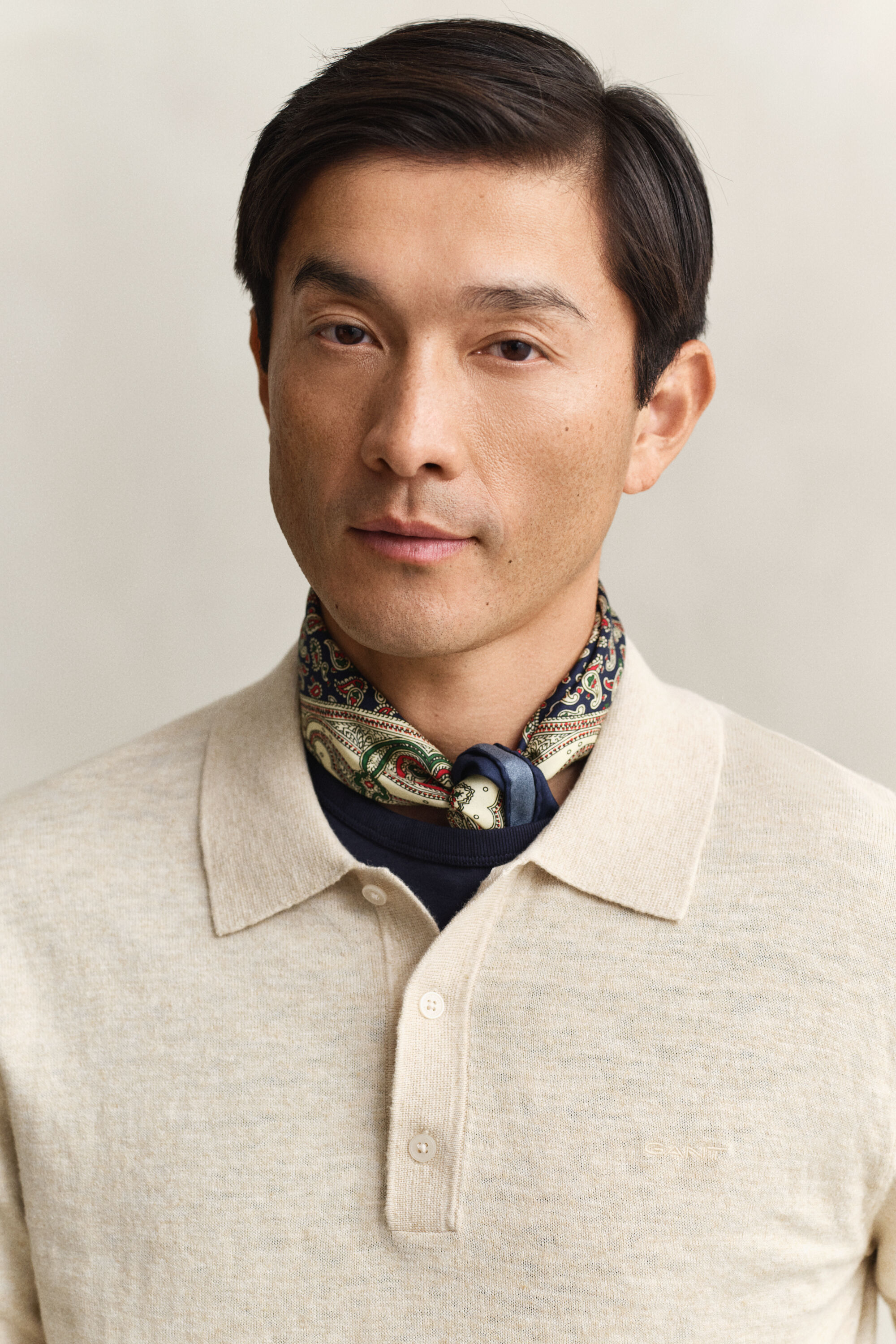 Pull façon polo en coton mélangé flammé