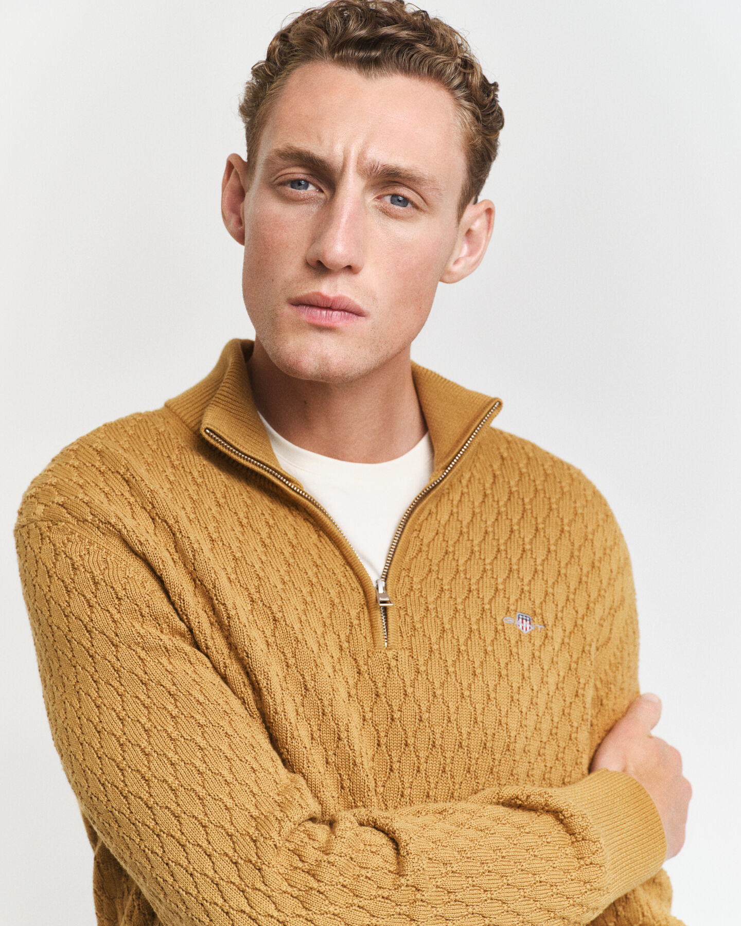 Pull à demi-zip en coton texturé