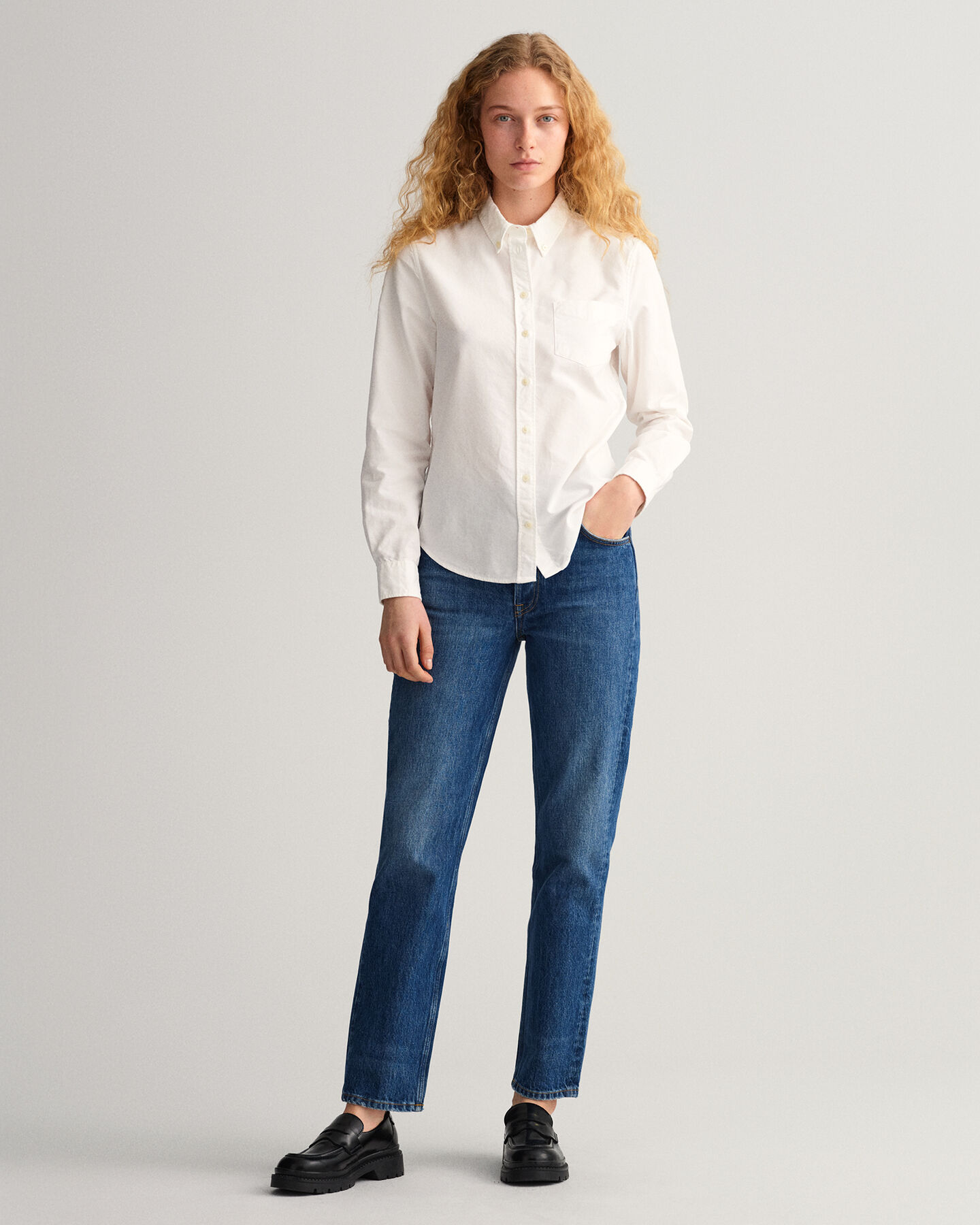 Chemise regular fit en coton Oxford teint en pièce