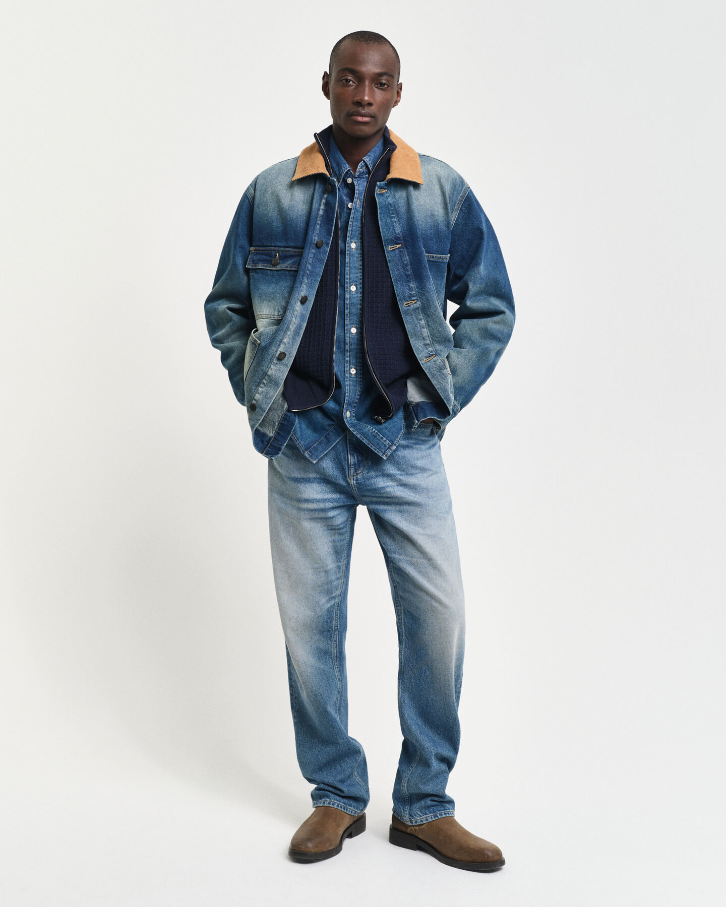 Cardigan zippé en coton Textured