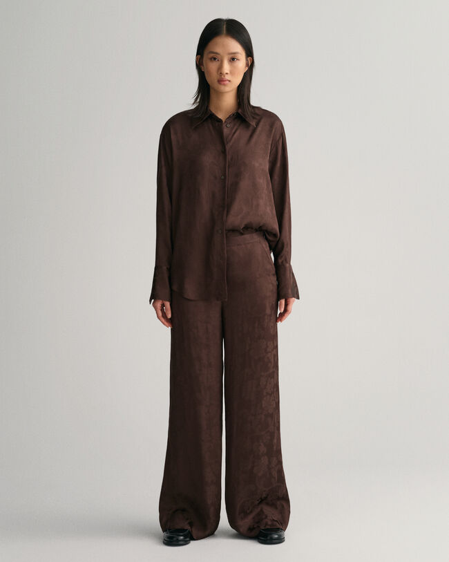 Pantalon &agrave; jambes larges avec motif en jacquard fa&ccedil;on dentelle