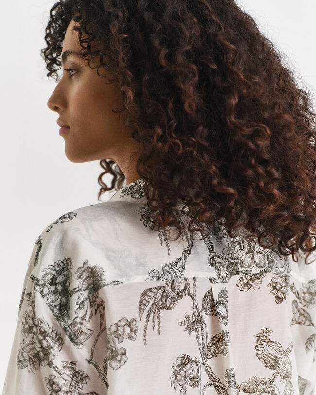 Chemise coupe décontractée en coton et soie à imprimé arbres