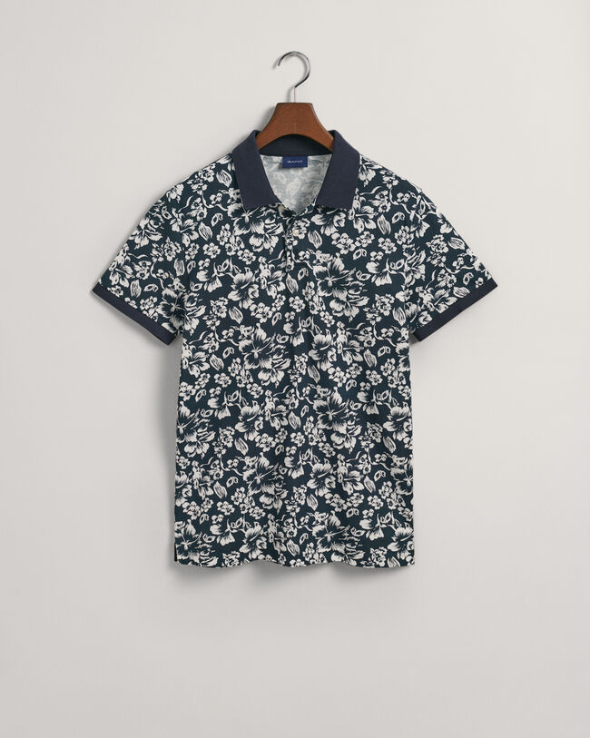 Polo en coton piqué à imprimé floral