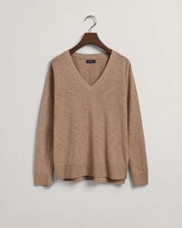 Pull col V en lin m&eacute;lang&eacute;