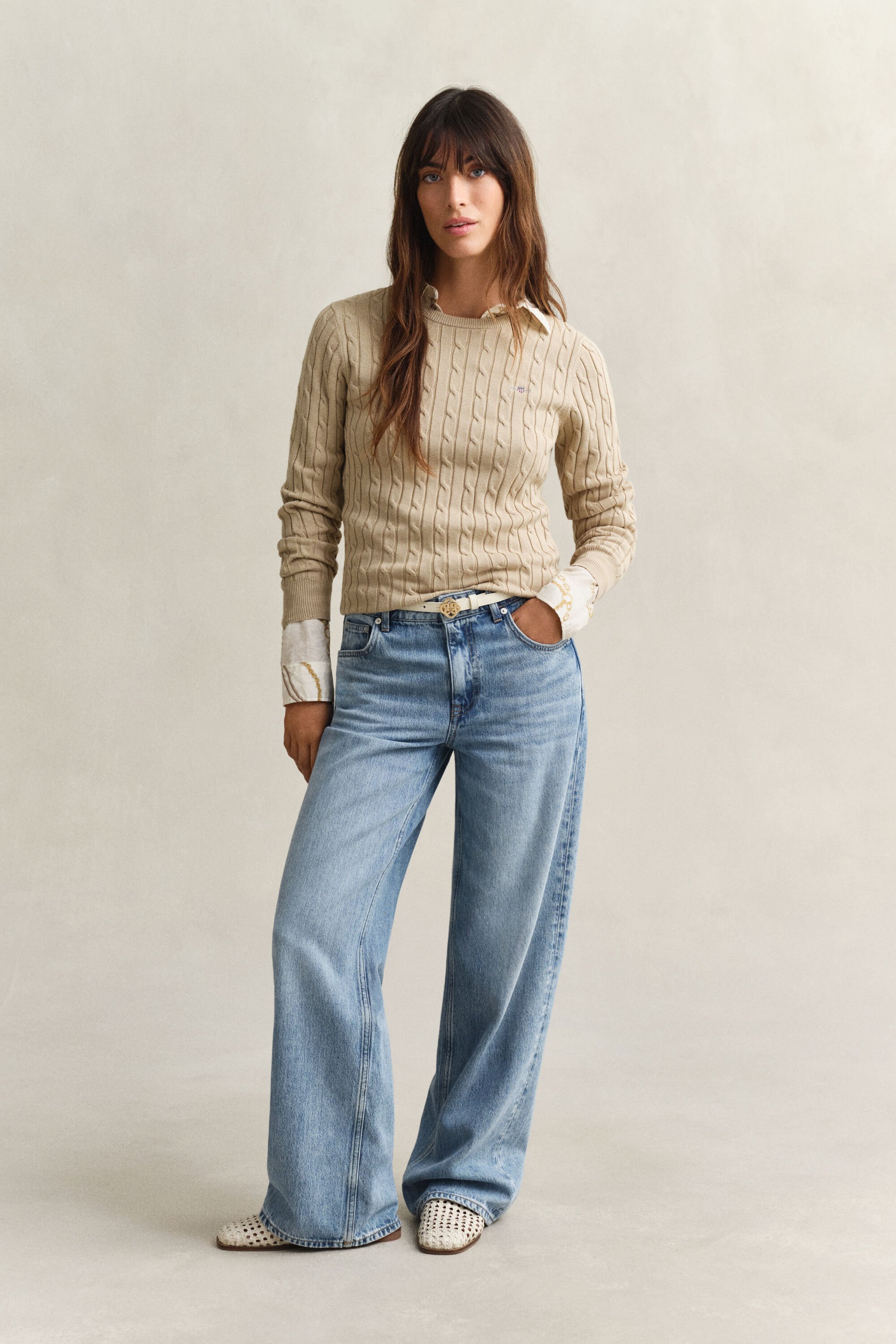 Pull col rond en maille torsadée