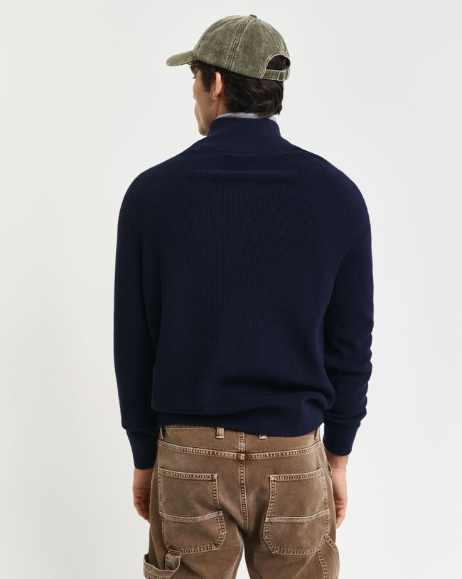 Pull &agrave; demi-zip en laine et coton c&ocirc;tel&eacute;s