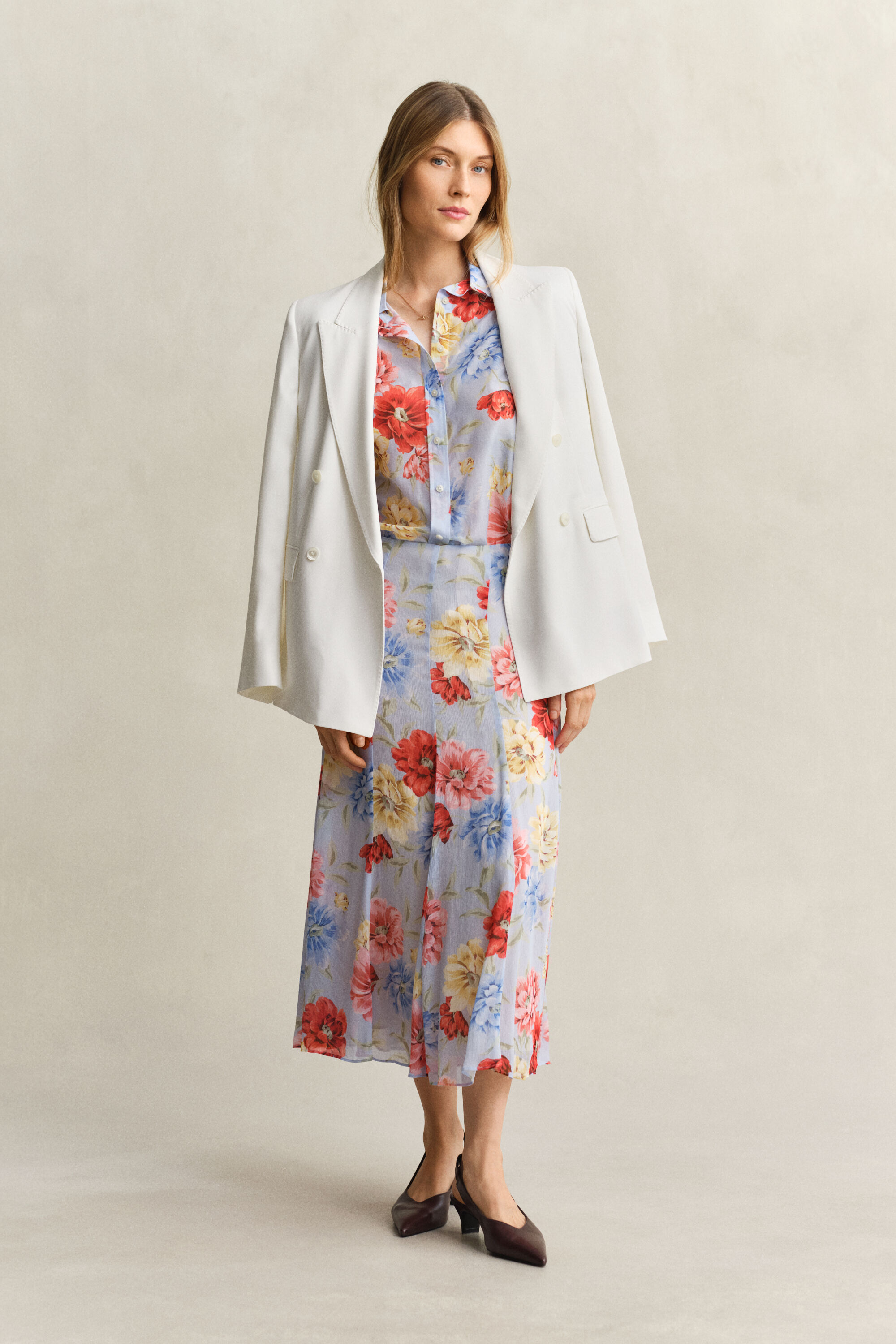 Chemise en coton et soie à fleurs