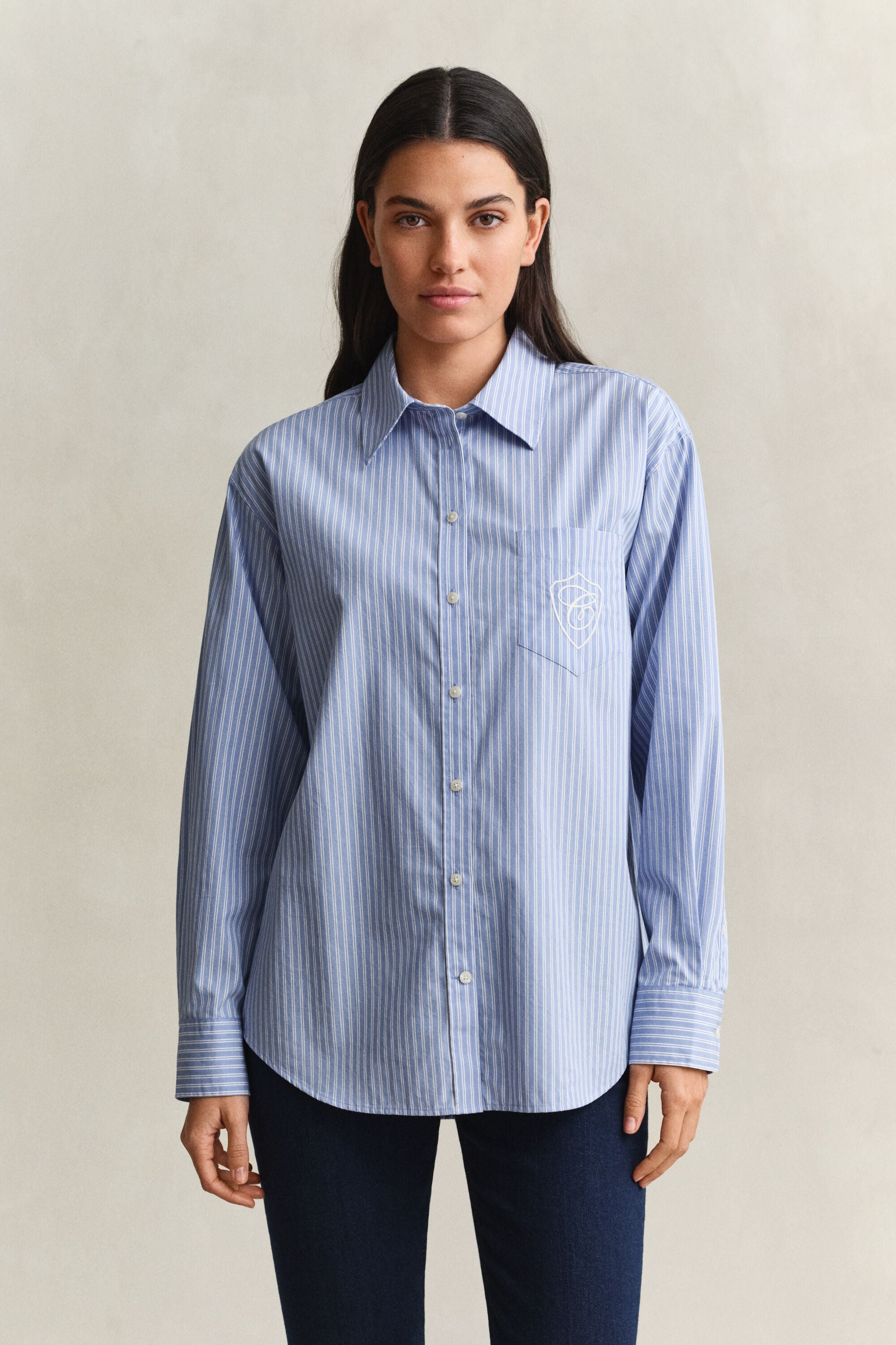 Chemise classique coupe décontractée en popeline à rayures