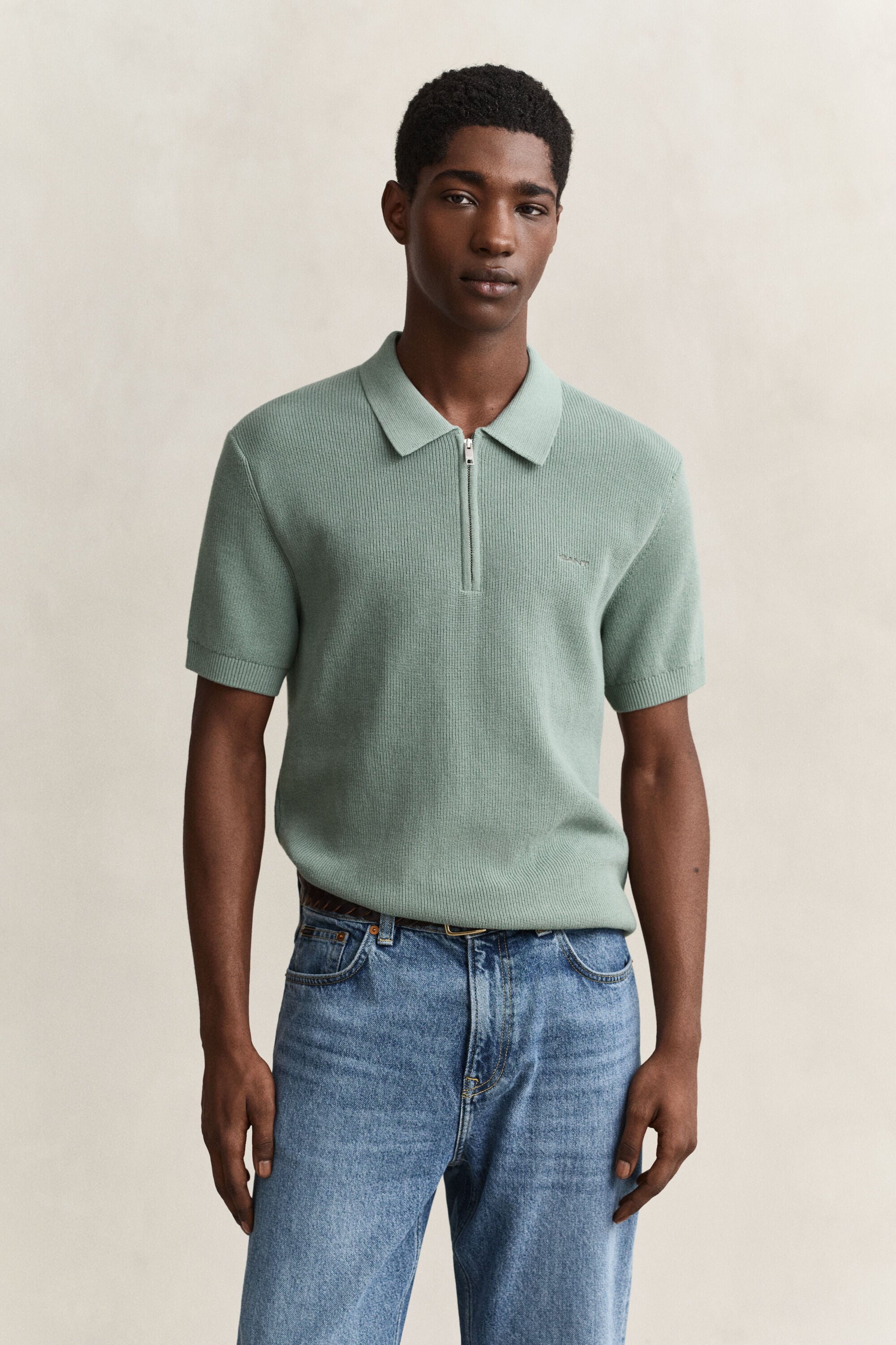 Pull façon polo en coton côtelé