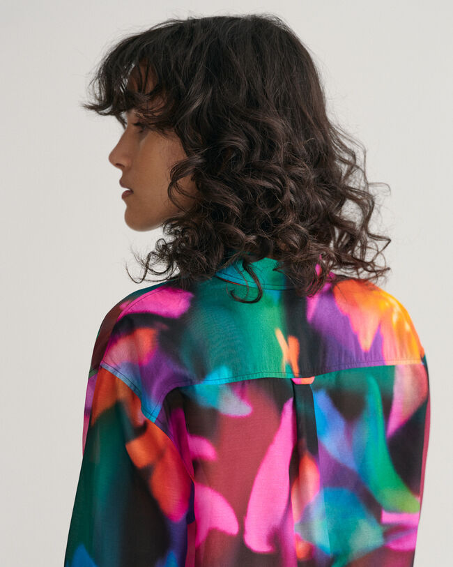 Chemise relaxed fit en coton et soie &agrave; imprim&eacute; floral
