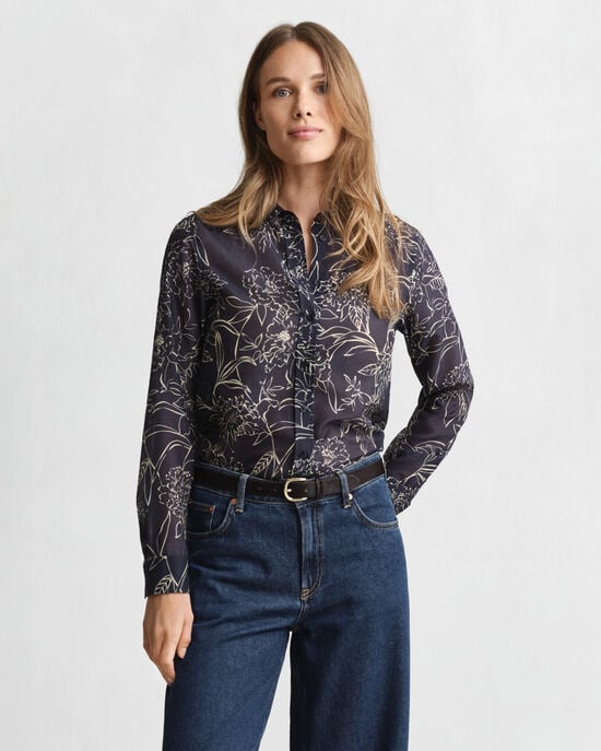 Chemise coupe regular en coton et soie à imprimé floral