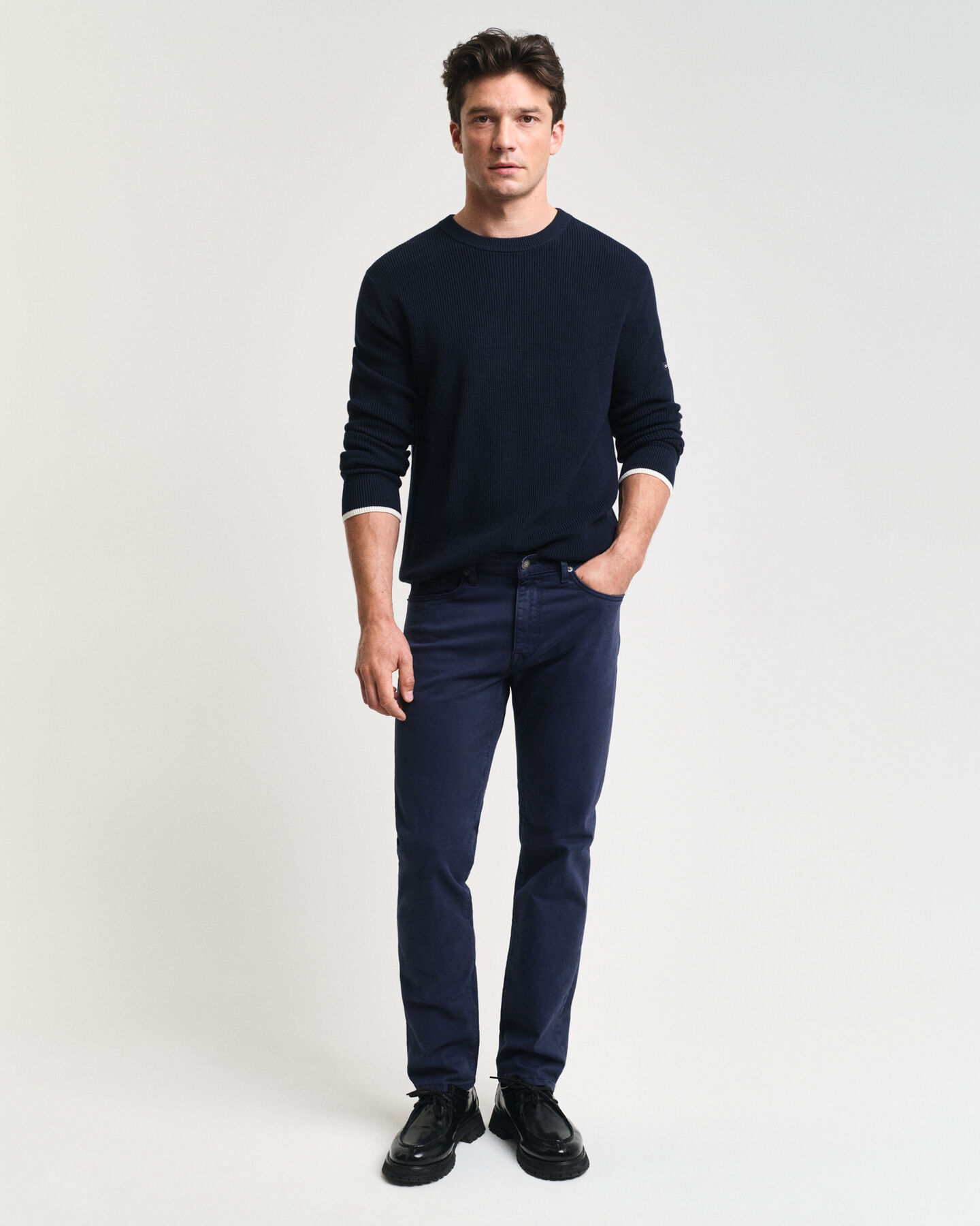 Pull ras du cou en coton côtelé