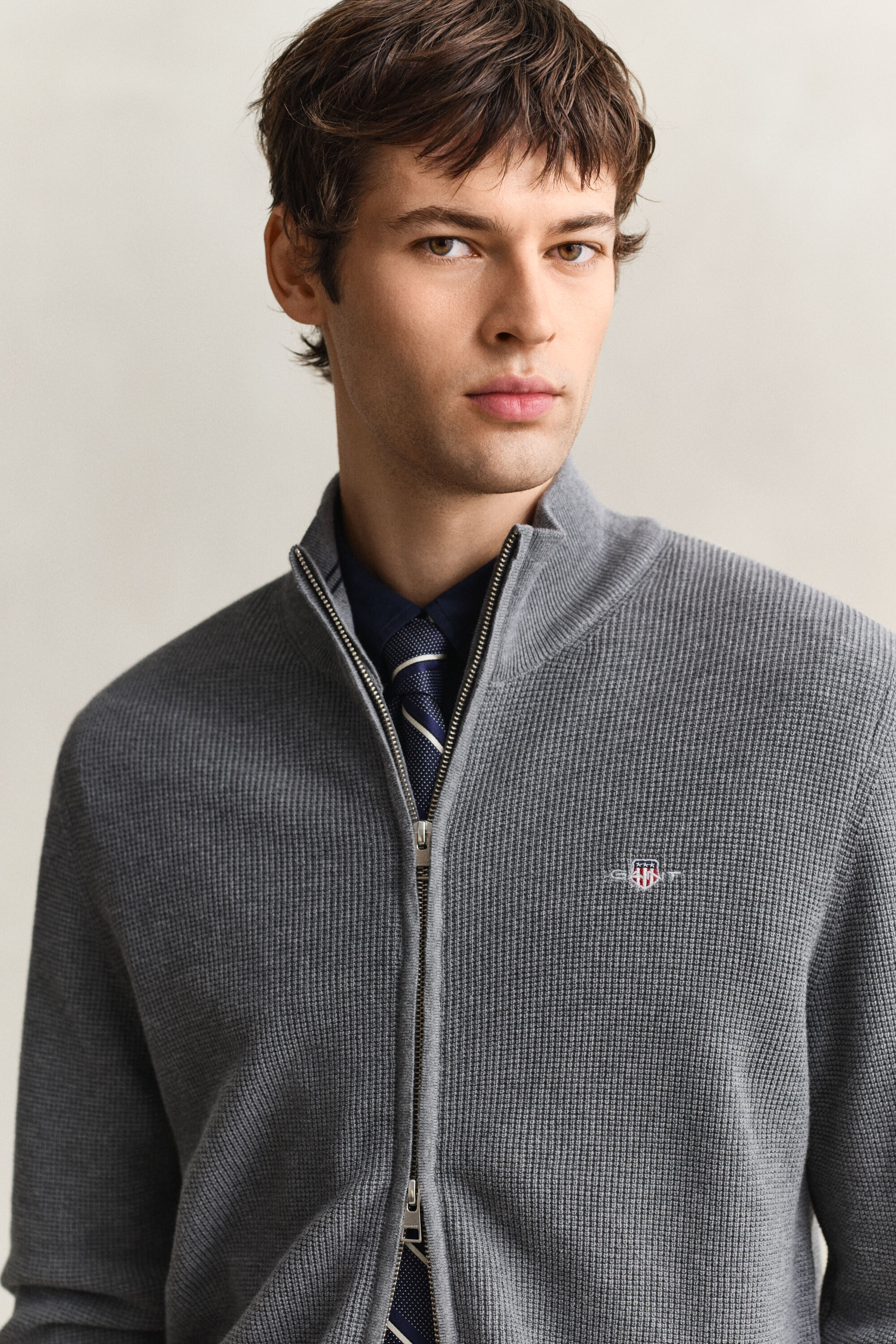 Cardigan zippé en coton texturé