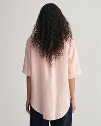 Chemise regular fit en chambray de lin &agrave; manches mi-longues