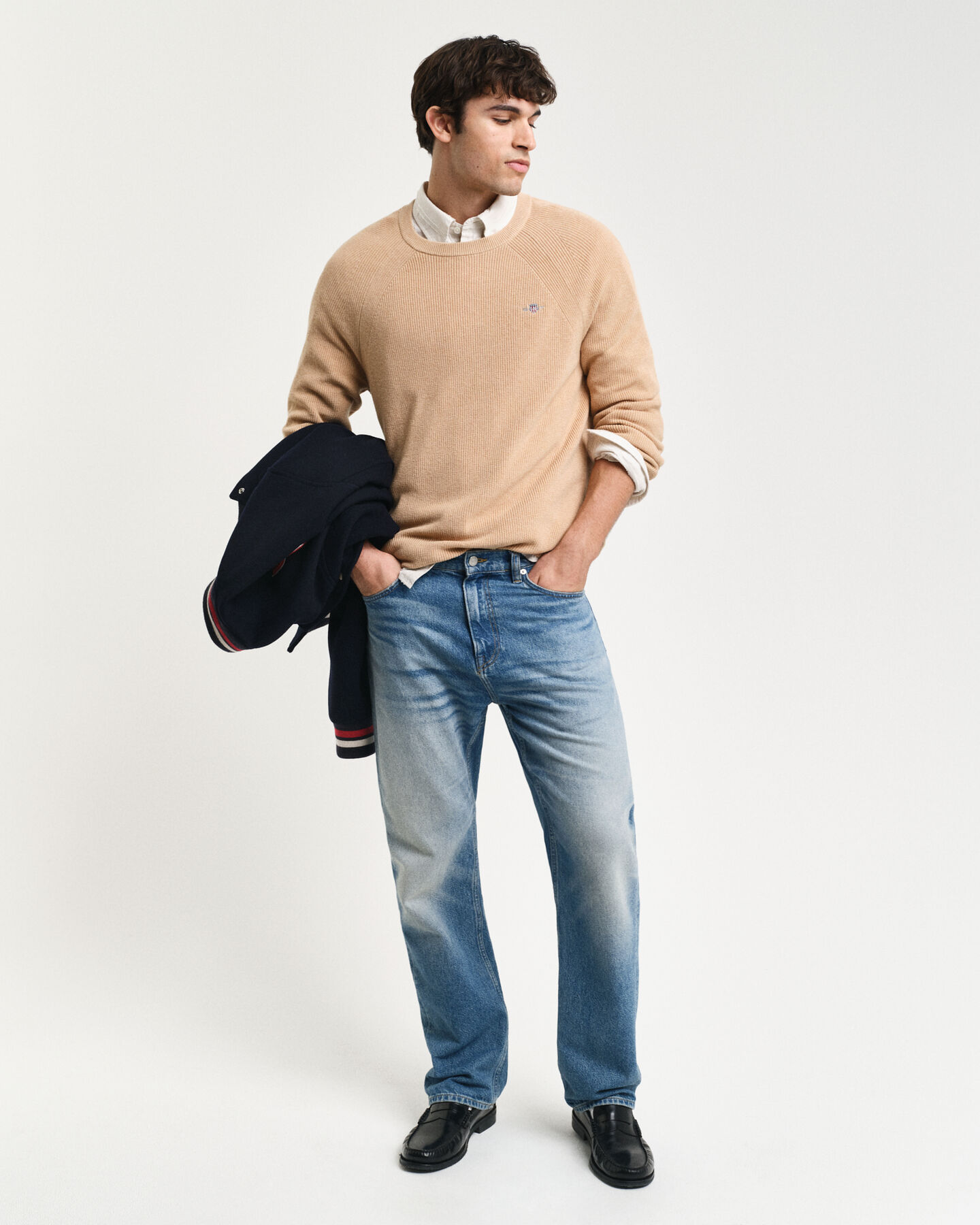 Pull ras du cou en laine et coton c&ocirc;tel&eacute;s