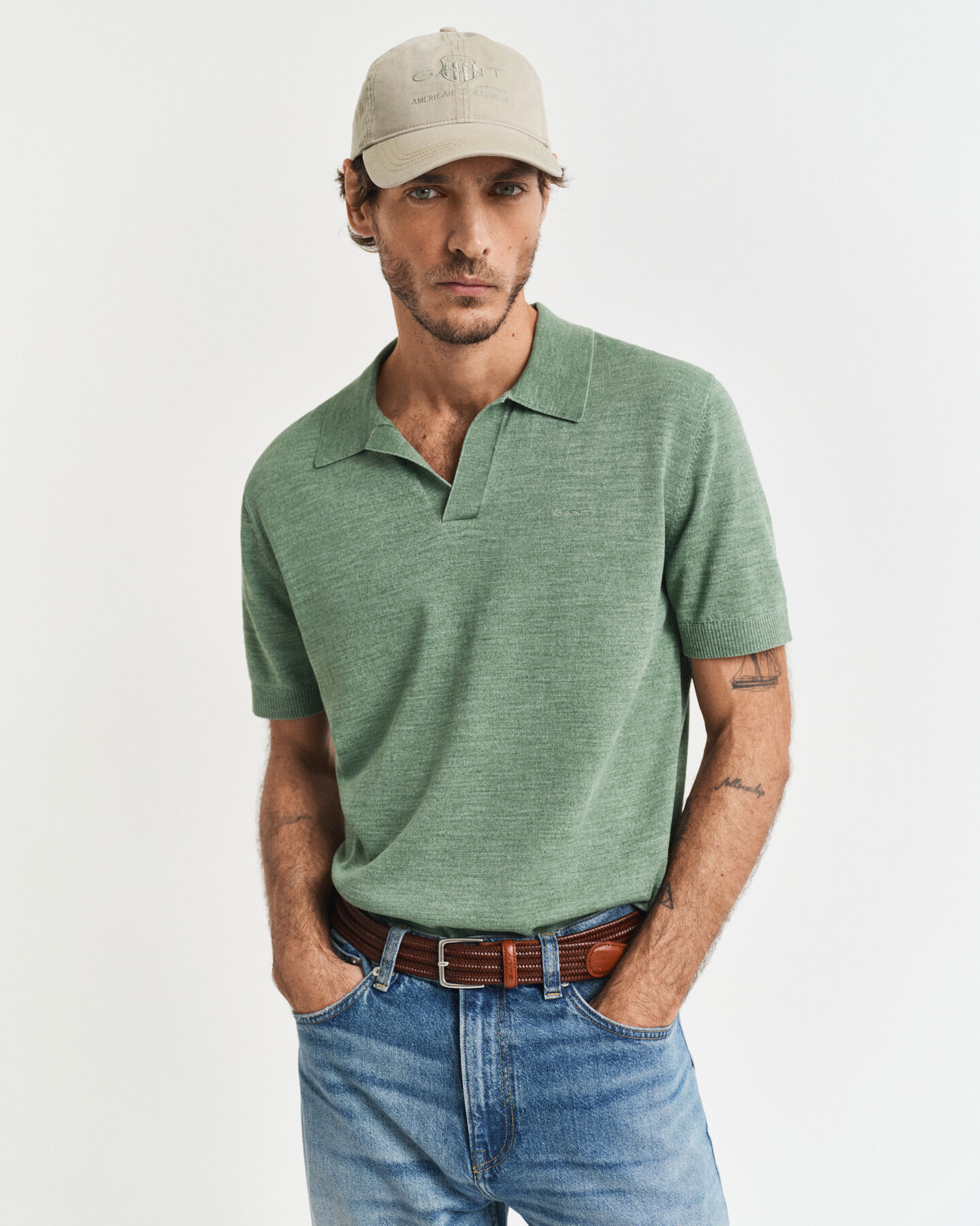 Pull fa&ccedil;on polo &agrave; manches courtes Sunfaded