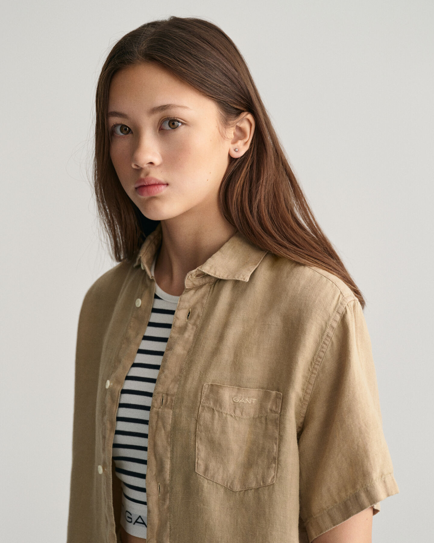 Chemise en lin &agrave; manches courtes Teens