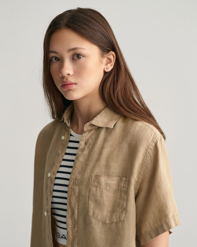 Chemise en lin &agrave; manches courtes Teens