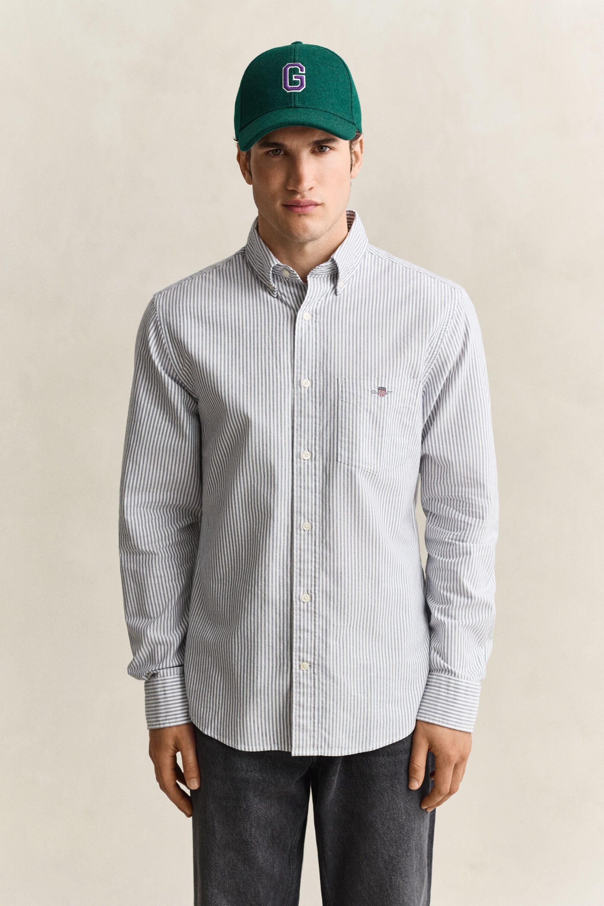 Chemise en coton Oxford regular classique à rayures