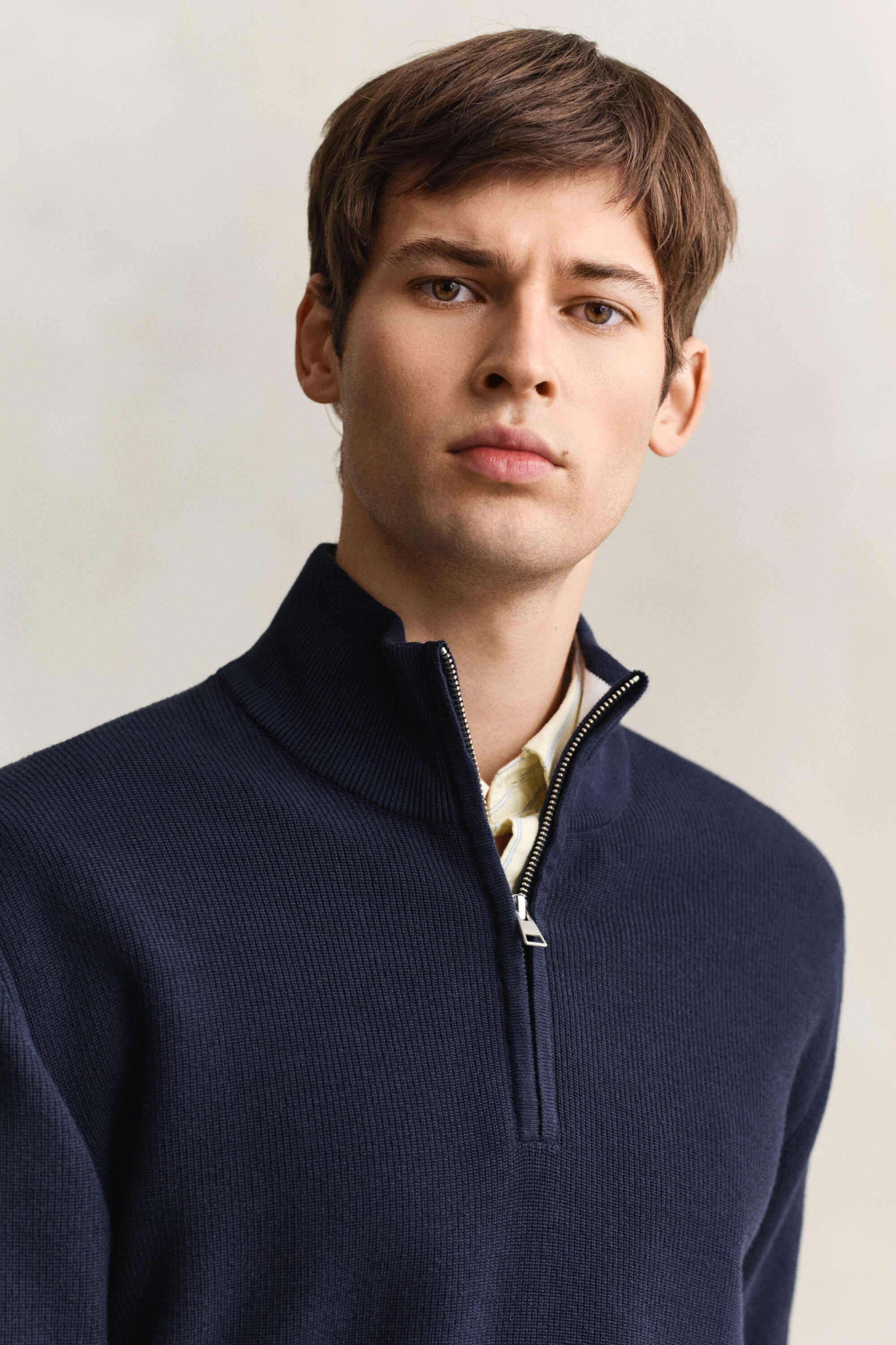 Pull à demi-zip en coton côtelé