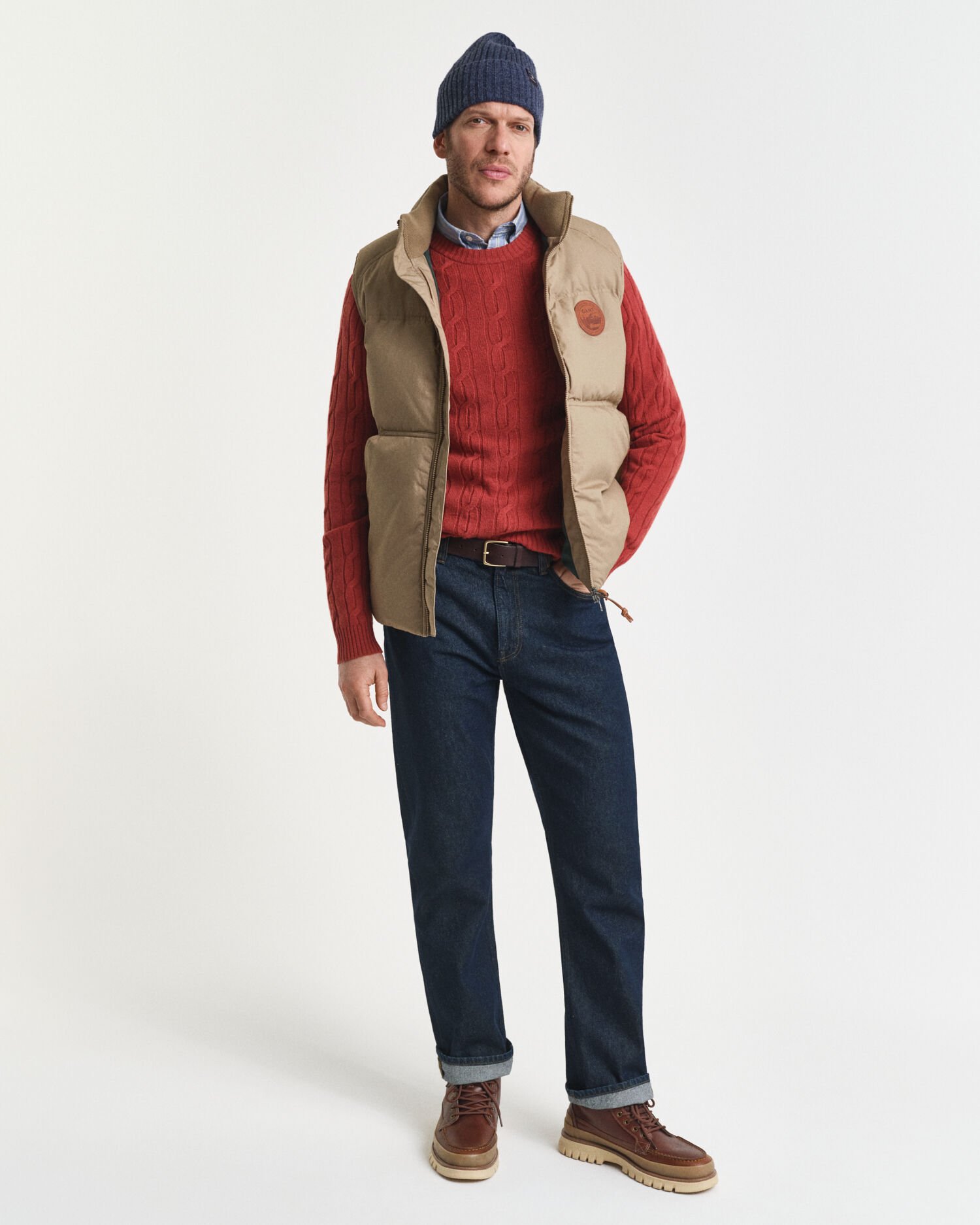 Pull col rond en maille torsadée en laine d'agneau