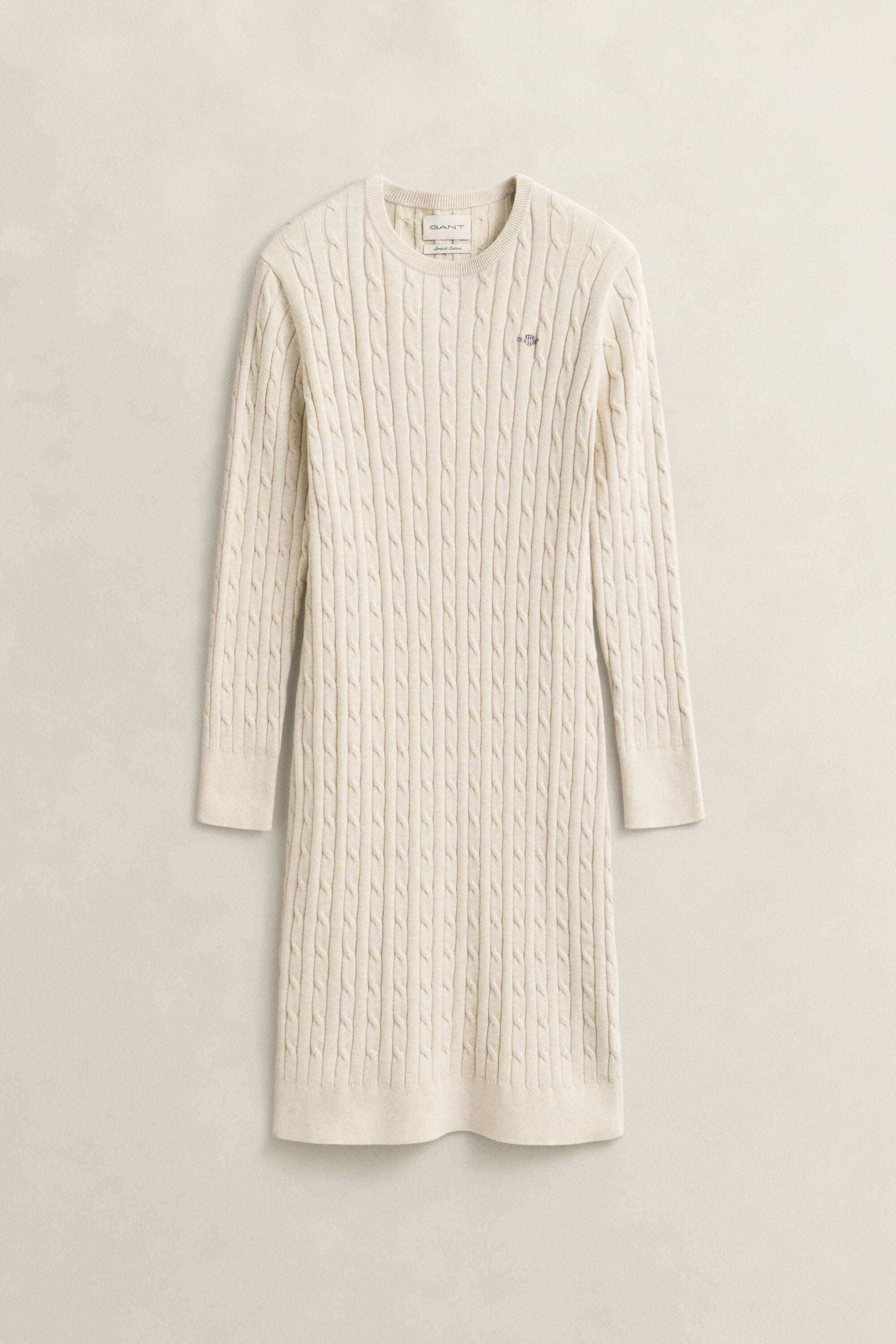 Robe col rond en maille de coton stretch à torsades