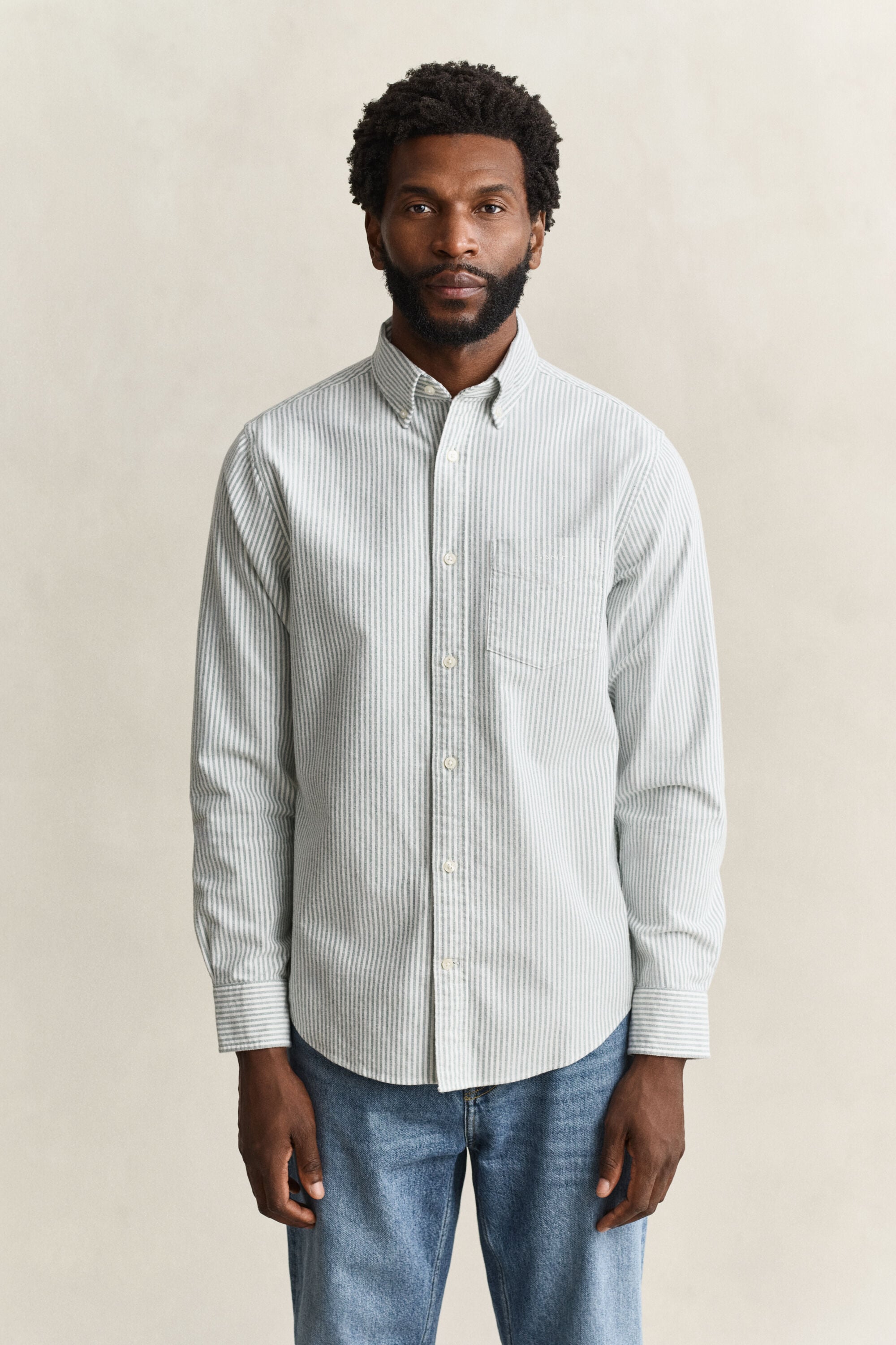 Chemise en coton Oxford brossé avec rayures