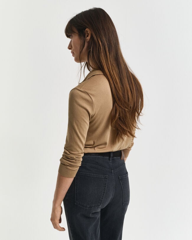 Polo boutonné sans coutures à manches longues