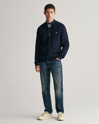 Cardigan zippé en coton texturé à rayures