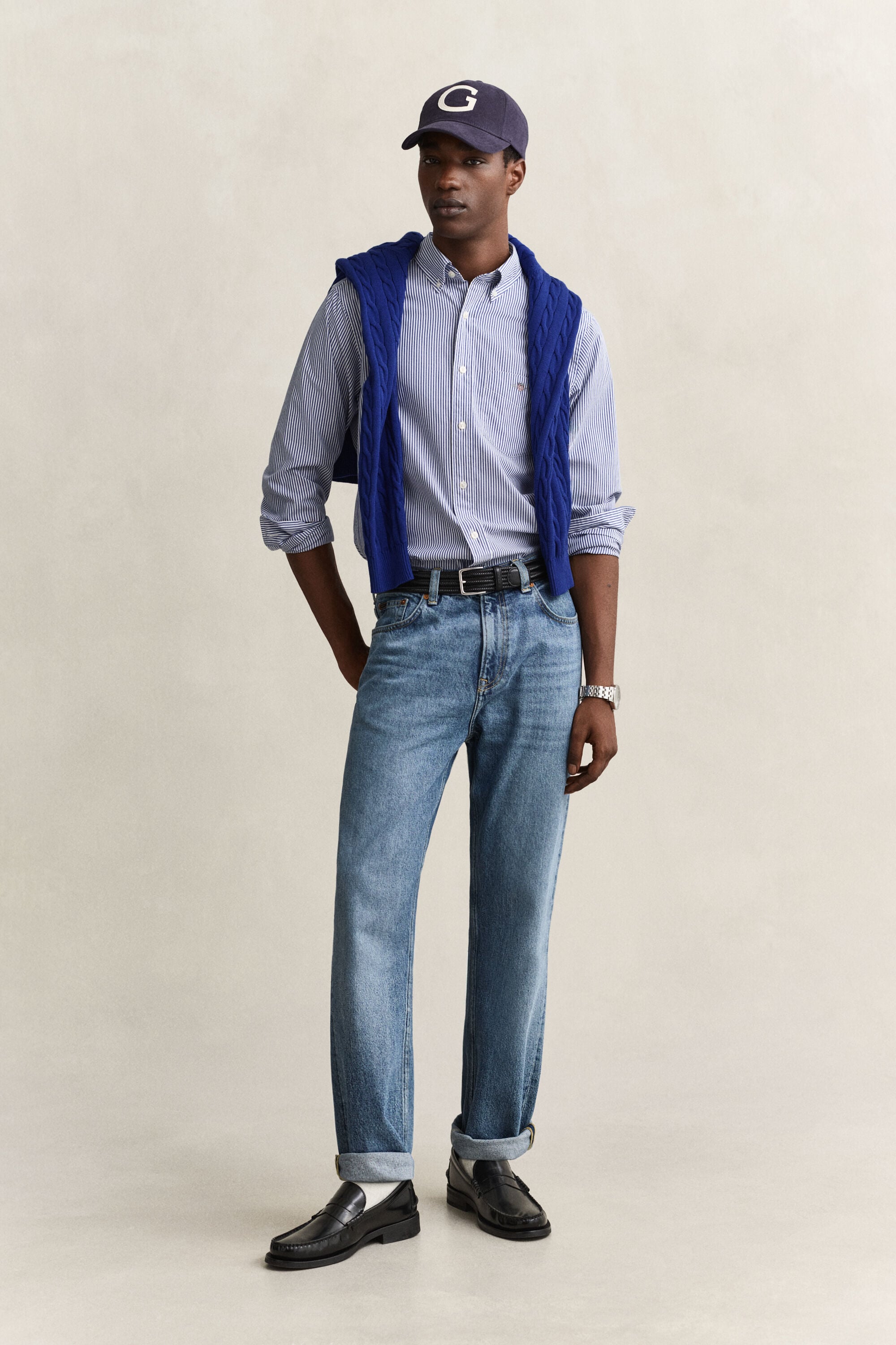 Chemise regular en popeline à rayures classique