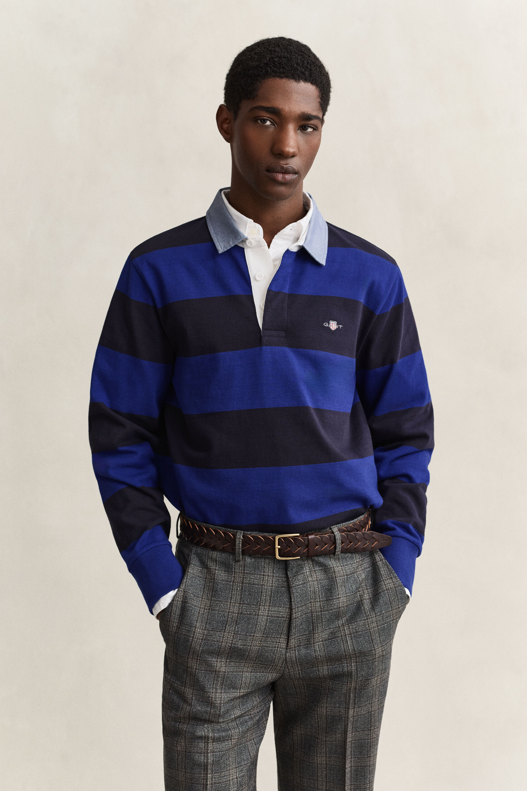 Heavy Rugger à rayures avec col en chambray