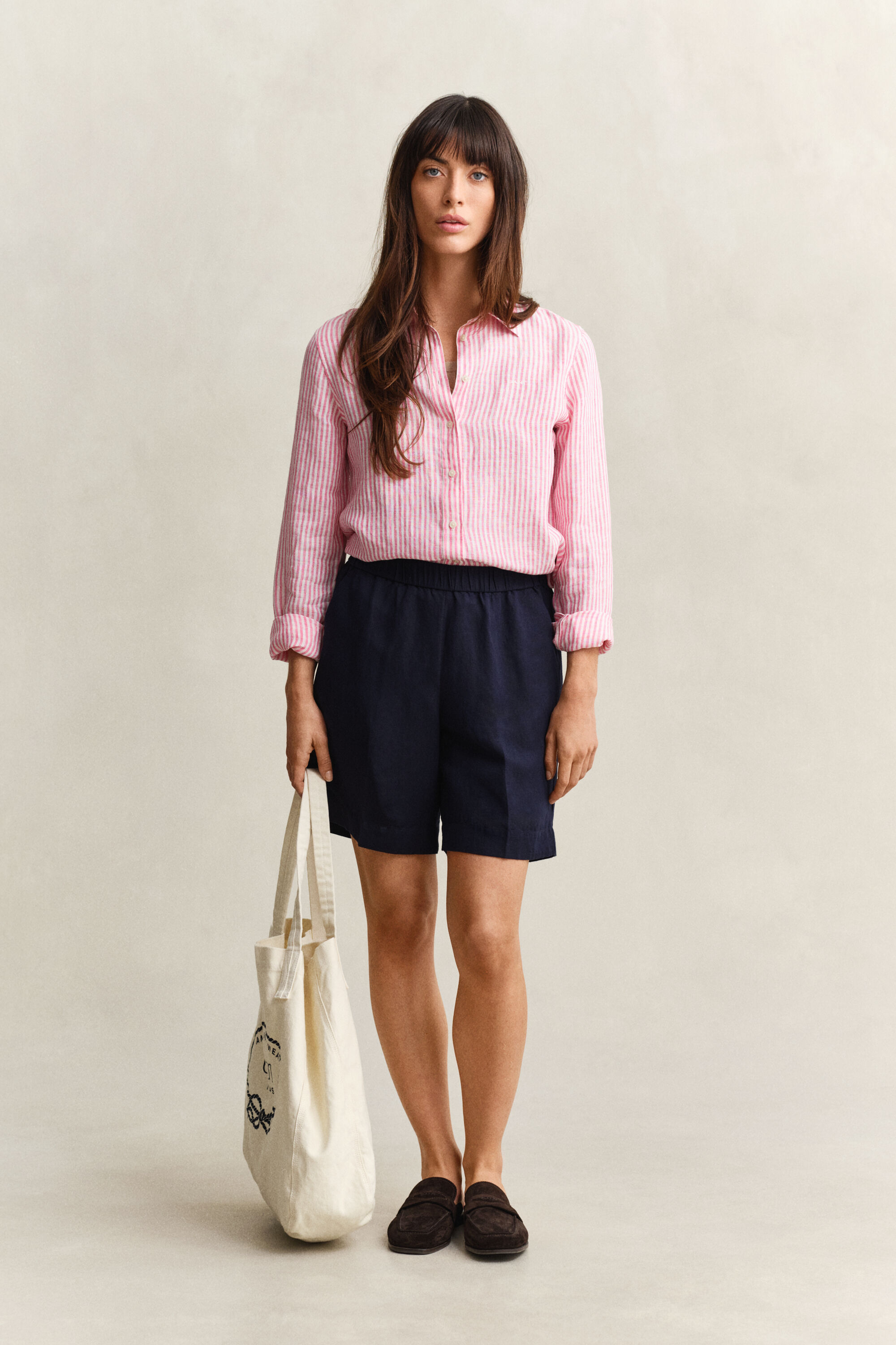 Chemise regular fit en lin à rayures