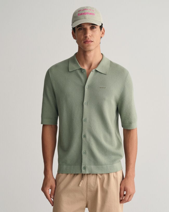 Chemise en maille textur&eacute;e &agrave; manches courtes