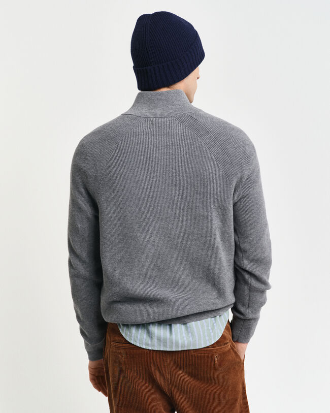 Pull &agrave; demi-zip en laine et coton c&ocirc;tel&eacute;s