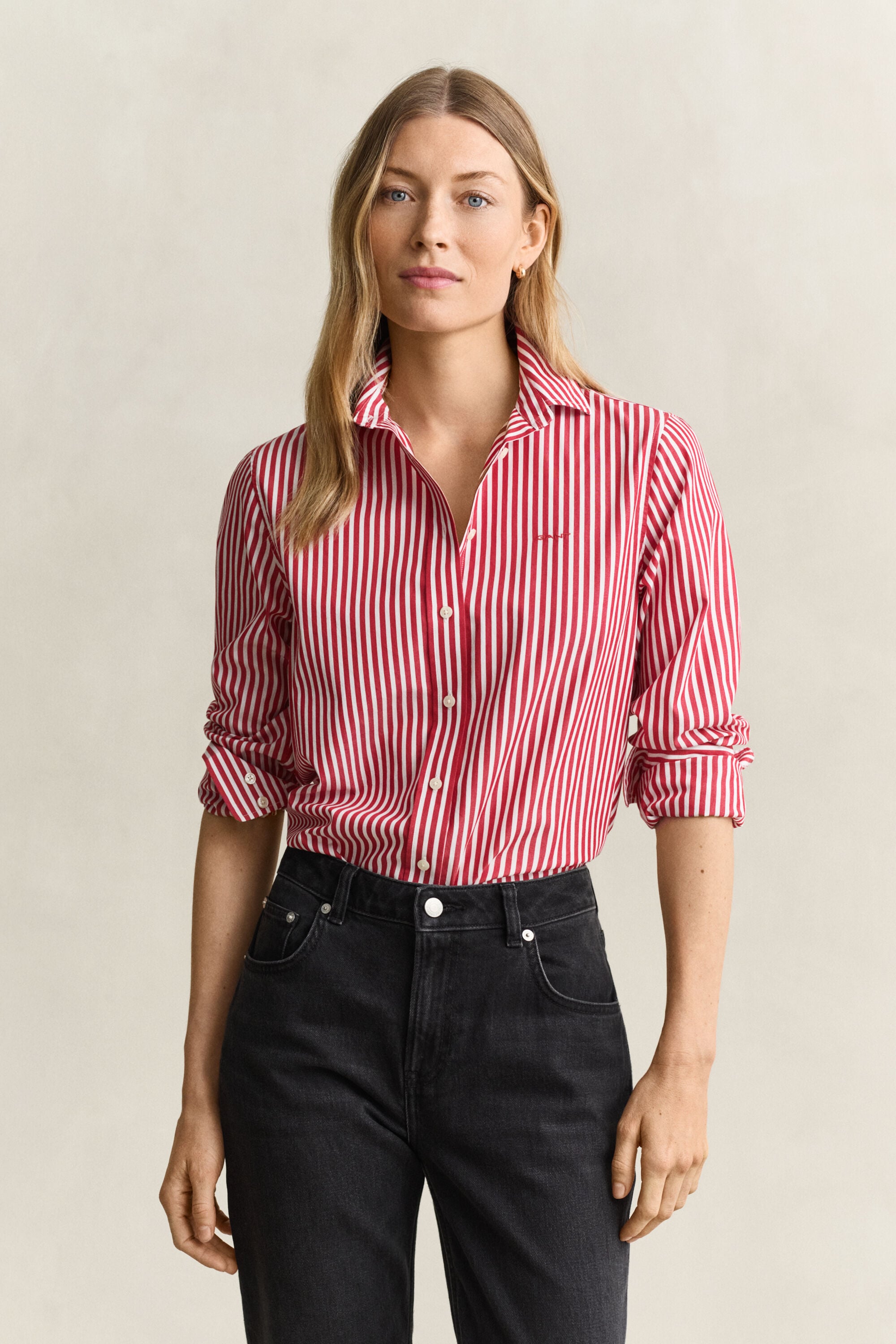 Chemise regular en popeline à rayures classique