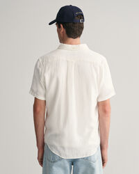 Chemise regular fit textur&eacute;e en coton et lin &agrave; manches courtes