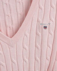 Pull col V en coton stretch &agrave; torsades