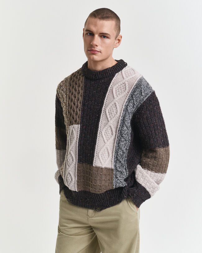 Pull col rond façon patchwork