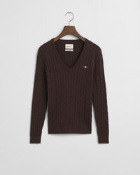 Pull col V en maille de coton stretch à torsades