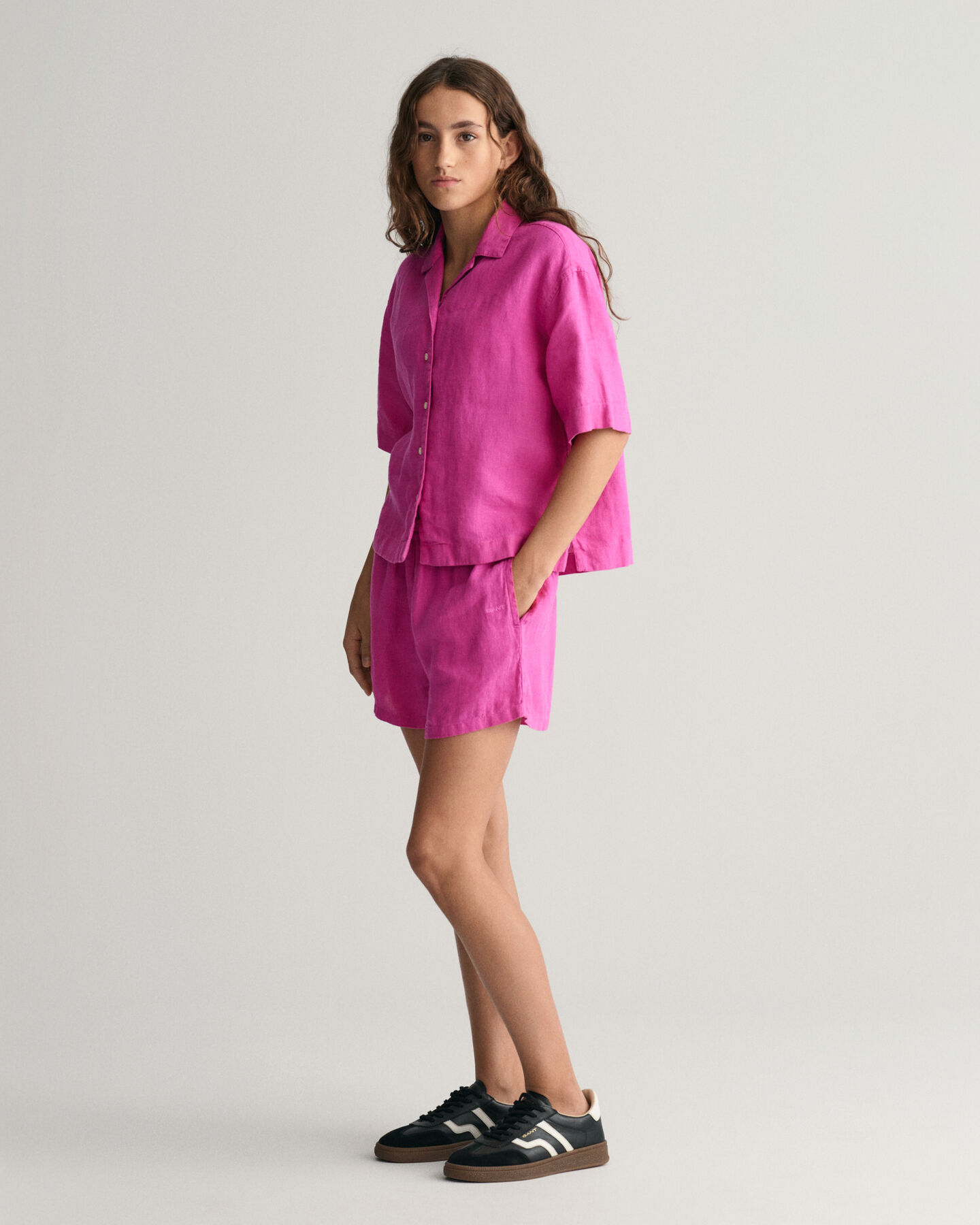 Chemise boxy en lin &agrave; manches courtes Teen Girls