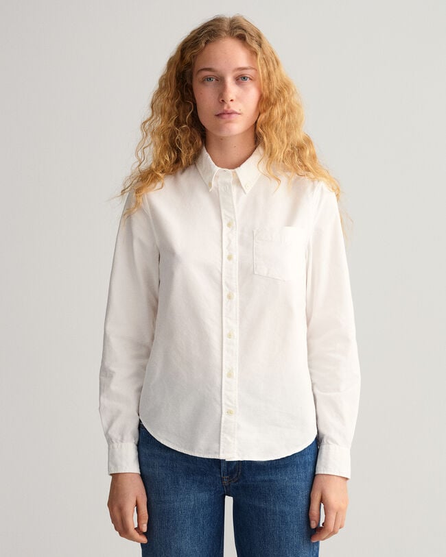 Chemise regular fit en coton Oxford teint en pièce