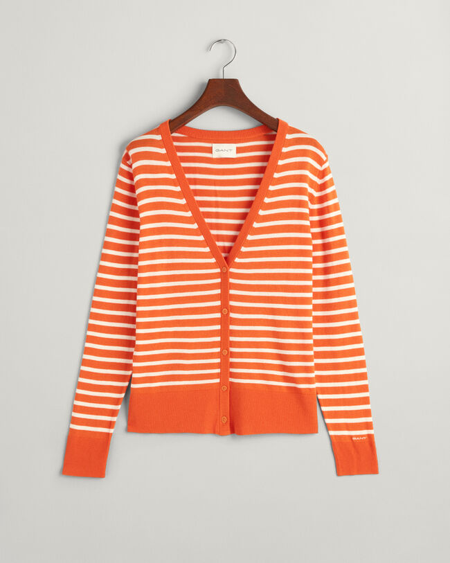 Cardigan en maille fine &agrave; rayures