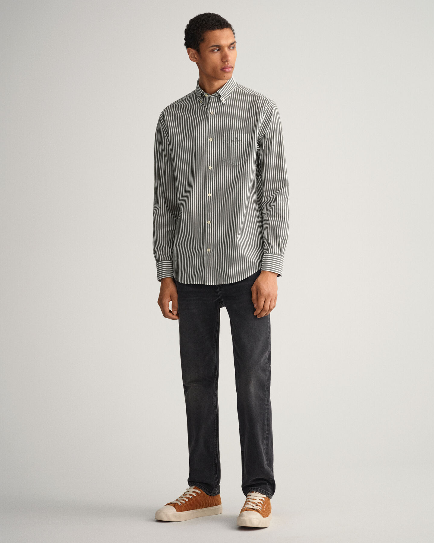 Chemise regular fit en popeline de coton &agrave; rayures