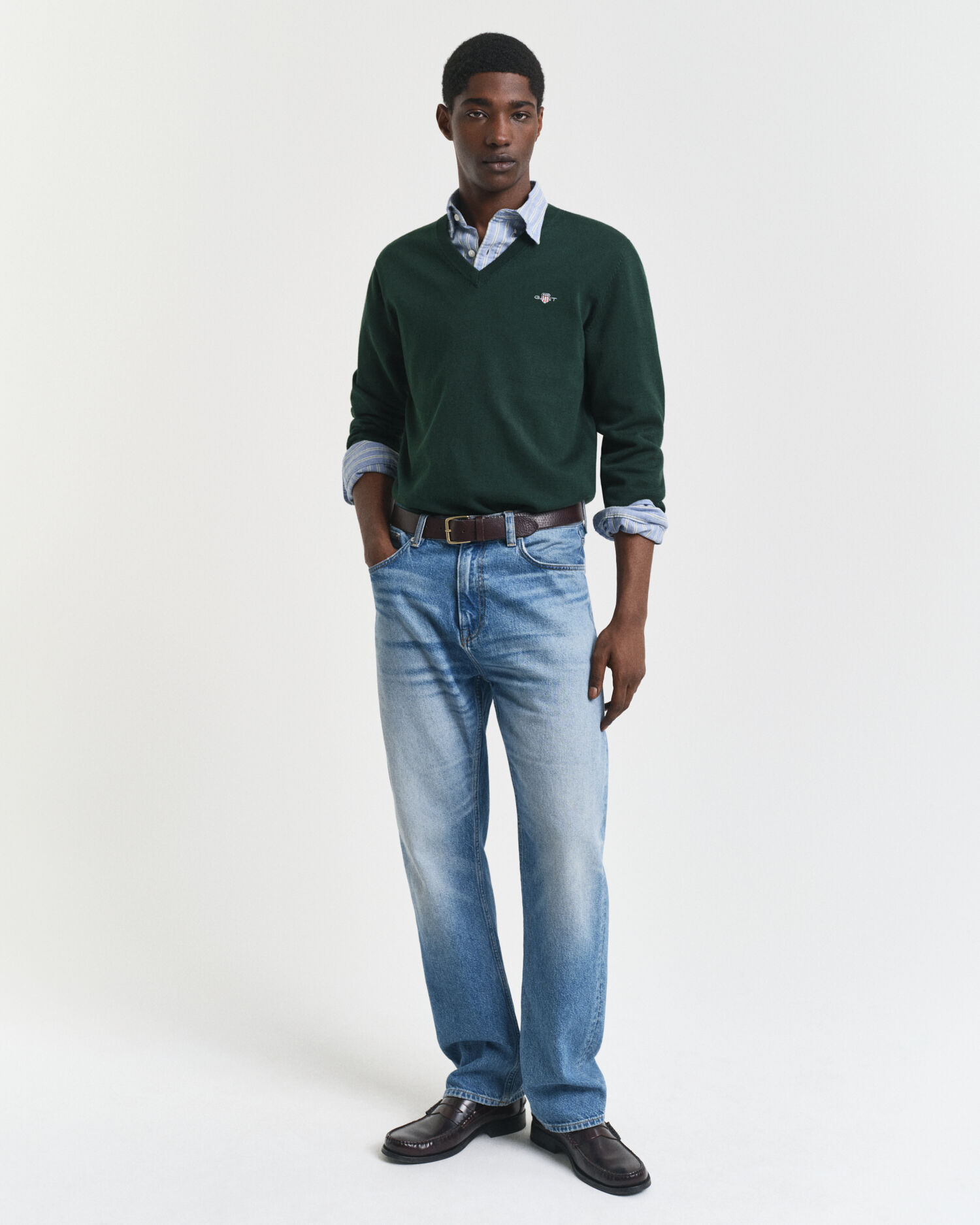 Pull col V en coton classique