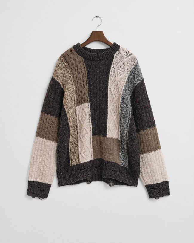 Pull col rond façon patchwork